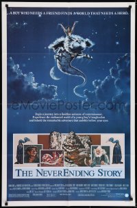 6f614 NEVERENDING STORY 1sh 1984 Wolfgang Petersen, fantasy art of Falcor & cast by Ezra Tucker!