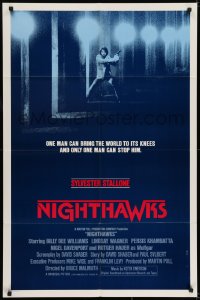 6f630 NIGHTHAWKS int'l blue style 1sh 1981 Sylvester Stallone, Billy Dee Williams, Rutger Hauer