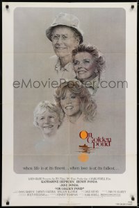 6f643 ON GOLDEN POND 1sh 1981 art of Hepburn, Henry Fonda, and Jane Fonda by C.D. de Mar