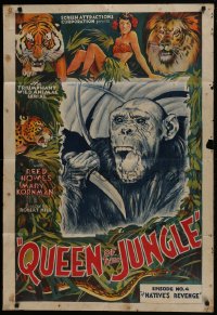 6f693 QUEEN OF THE JUNGLE chapter 4 1sh 1935 the triumphant animal wild serial, striking art!