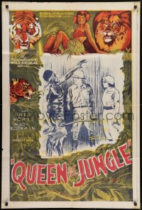6f692 QUEEN OF THE JUNGLE 1sh R1940s cool scene with native men and animals, serial!