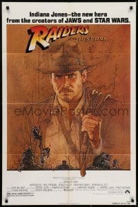6f697 RAIDERS OF THE LOST ARK 1sh 1981 Richard Amsel art of Harrison Ford, Steven Spielberg!