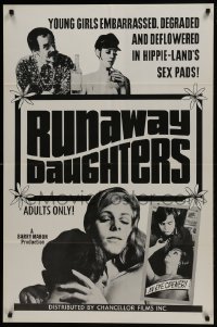 6f732 RUNAWAY DAUGHTERS 1sh 1968 Barry Mahon, young girls deflowered in hippie sex pads!