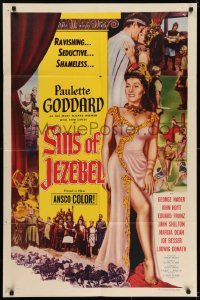 6f779 SINS OF JEZEBEL 1sh 1953 full-length sexy Paulette Goddard as most wicked Biblical woman!