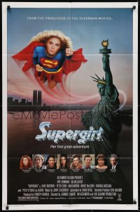 6f847 SUPERGIRL 1sh 1984 super Helen Slater in costume flying over Statue of Liberty!