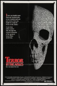6f875 TERROR IN THE AISLES 1sh 1984 cool close up skull image, a rollercoaster of scary moments!
