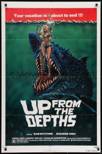 6f924 UP FROM THE DEPTHS 1sh 1979 wild horror artwork of giant killer fish by William Stout!