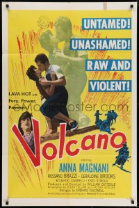 6f945 VOLCANO 1sh 1953 art of lava-hot lovers Anna Magnani & Rossano Brazzi!