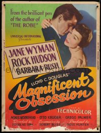 6g051 MAGNIFICENT OBSESSION style Z 30x40 1954 Jane Wyman holding Rock Hudson, Douglas Sirk!