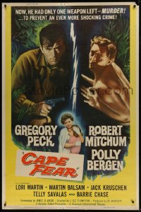 6g353 CAPE FEAR style Z 40x60 1962 Gregory Peck, Robert Mitchum, Polly Bergen, classic film noir!