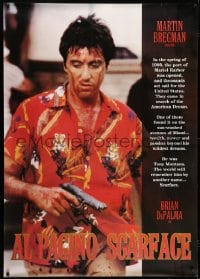 6g312 SCARFACE 38x54 English commercial poster 1980s Pacino as Tony Montana, bloodied with gun!