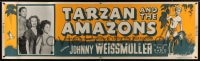6g401 TARZAN & THE AMAZONS paper banner R1950 Johnny Weissmuller, Brenda Joyce & Sheffield!