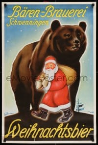6g122 BAREN-BRAUEREI WEIHNACHTSBIER 21x32 German advertising poster 1950s art of Santa Claus, bear!