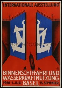 6g316 BINNENSCHIFFAHRT UND WASSERKRAFTNUTZUNG 35x51 Swiss special poster 1926 ships navigating lock!