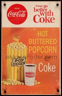 6g008 COCA-COLA HOT BUTTERED POPCORN & COKE soft drink sales posters 1960s cool lobby displays!