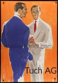 6g299 TUCH AG 36x50 Swiss advertising poster 1958 great art of two men in suits with drinks!