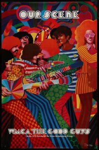 6g272 WMCA radio poster 1960s radio station, really cool and colorful artwork of jazz party goers!