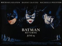 6g343 BATMAN RETURNS subway poster 1992 Michael Keaton, Danny DeVito, Pfeiffer, Tim Burton!