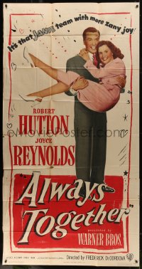 6j519 ALWAYS TOGETHER 3sh 1948 romantic c/u of Robert Hutton carrying pretty Joyce Reynolds!