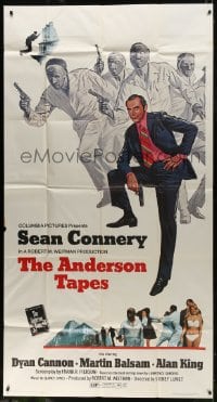 6j521 ANDERSON TAPES 3sh 1971 artwork of Sean Connery & gang of masked robbers, Sidney Lumet