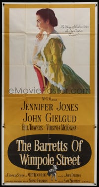 6j538 BARRETTS OF WIMPOLE STREET 3sh 1957 art of pretty Jennifer Jones as Elizabeth Browning!