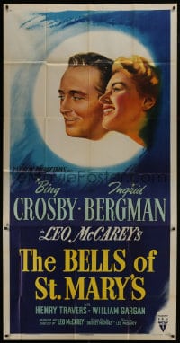 6j546 BELLS OF ST. MARY'S 3sh 1947 art of pretty smiling Ingrid Bergman & Bing Crosby, rare!