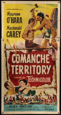 6j592 COMANCHE TERRITORY 3sh 1950 Maureen O'Hara, Macdonald Carey, Native Americans!