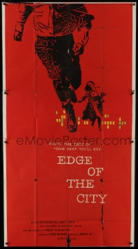 6j629 EDGE OF THE CITY 3sh 1957 great different Saul Bass art of man running off of the poster!