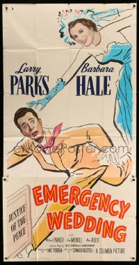 6j632 EMERGENCY WEDDING 3sh 1950 Larry Parks would marry Barbara Hale in a minute, great art!