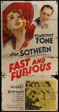 6j641 FAST & FURIOUS 3sh 1939 Franchot Tone & Ann Sothern in Busby Berkeley mystery comedy, rare!