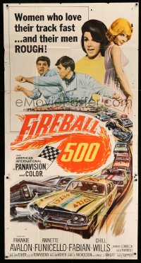 6j646 FIREBALL 500 3sh 1966 Frankie Avalon & sexy Annette Funicello, cool stock car racing art!