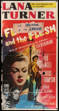 6j647 FLAME & THE FLESH 3sh 1954 artwork of sexy brunette bad girl Lana Turner, plus Pier Angeli!
