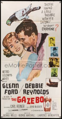 6j666 GAZEBO 3sh 1960 great romantic art of Glenn Ford w/pigeon on head & nuzzling Debbie Reynolds!