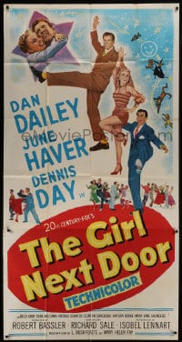 6j672 GIRL NEXT DOOR 3sh 1953 artwork of Dan Dailey, sexy June Haver & Dennis Day all dancing!