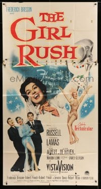 6j673 GIRL RUSH 3sh 1955 great image of sexy showgirl Rosalind Russell, Lamas & Albert in Las Vegas!