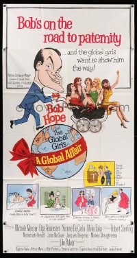 6j676 GLOBAL AFFAIR 3sh 1964 wacky cartoon art of Bob Hope with sexy girls in baby carriage!
