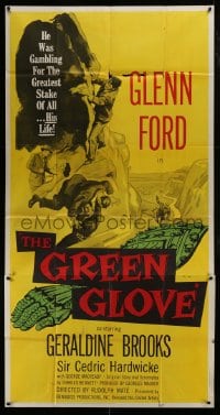 6j682 GREEN GLOVE 3sh 1952 every man is Glenn Ford's enemy & every woman is a trap, cool art!