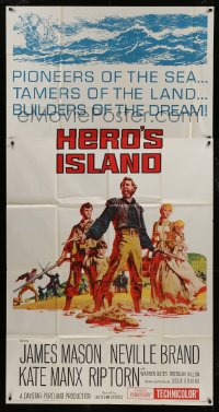 6j698 HERO'S ISLAND 3sh 1962 McCarthy art of James Mason, Neville Brand, Kate Manx & Rip Torn!
