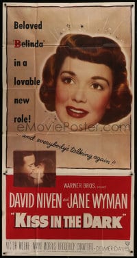 6j739 KISS IN THE DARK 3sh 1949 close up headshot of Jane Wyman + kissing David Niven!