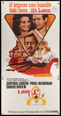 6j744 LADY L 3sh 1965 great Sheridan art of sexy Sophia Loren, Paul Newman & David Niven!