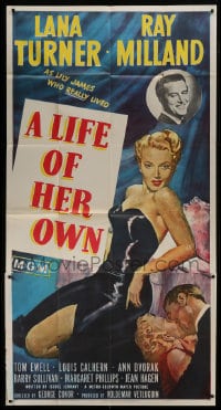 6j752 LIFE OF HER OWN 3sh 1950 full-length art of sexy Lana Turner, plus Ray Milland!