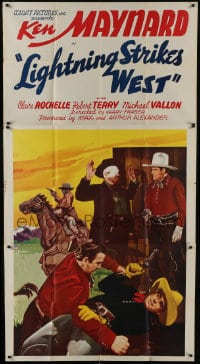 6j753 LIGHTNING STRIKES WEST 3sh 1940 great montage of cowboy Ken Maynard fighting bad guys!