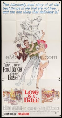6j761 LOVE IS A BALL style A 3sh 1963 full-length art of Glenn Ford & Hope Lange in sexy bikini!