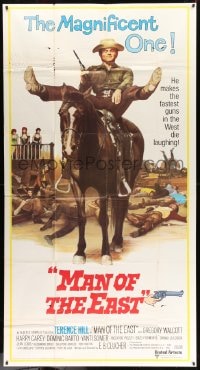 6j775 MAN OF THE EAST int'l 3sh 1974 wacky cowboy Terence Hill on horseback, spaghetti western!
