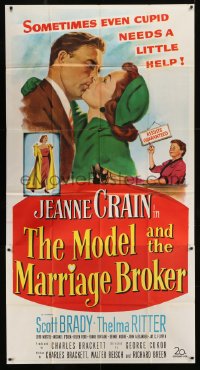 6j789 MODEL & THE MARRIAGE BROKER 3sh 1952 Scott Brady kisses Jeanne Crain, smoking Thelma Ritter!