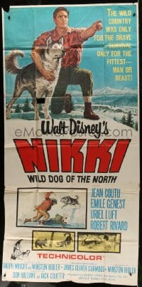 6j815 NIKKI 3sh 1961 Walt Disney, James Oliver Curwood, cool art of man & his dog!