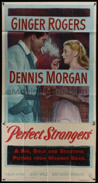 6j836 PERFECT STRANGERS 3sh 1950 artwork of pretty Ginger Rogers smoking with Dennis Morgan!
