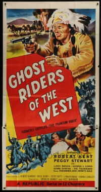 6j840 PHANTOM RIDER 3sh R1954 Republic serial, art of Native American, Ghost Riders of the West!