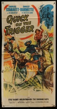 6j854 QUICK ON THE TRIGGER 3sh 1948 art of Charles Starrett as The Durango Kid, Smiley Burnette!