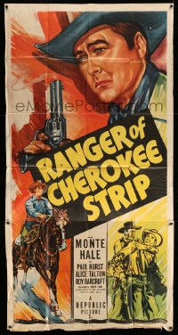 6j858 RANGER OF CHEROKEE STRIP 3sh 1949 cool art of Texas Ranger cowboy Monte Hale with gun!